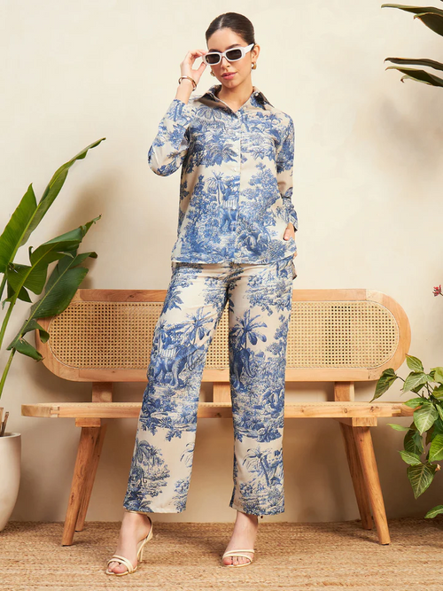 Blue Printed Women's Cordset