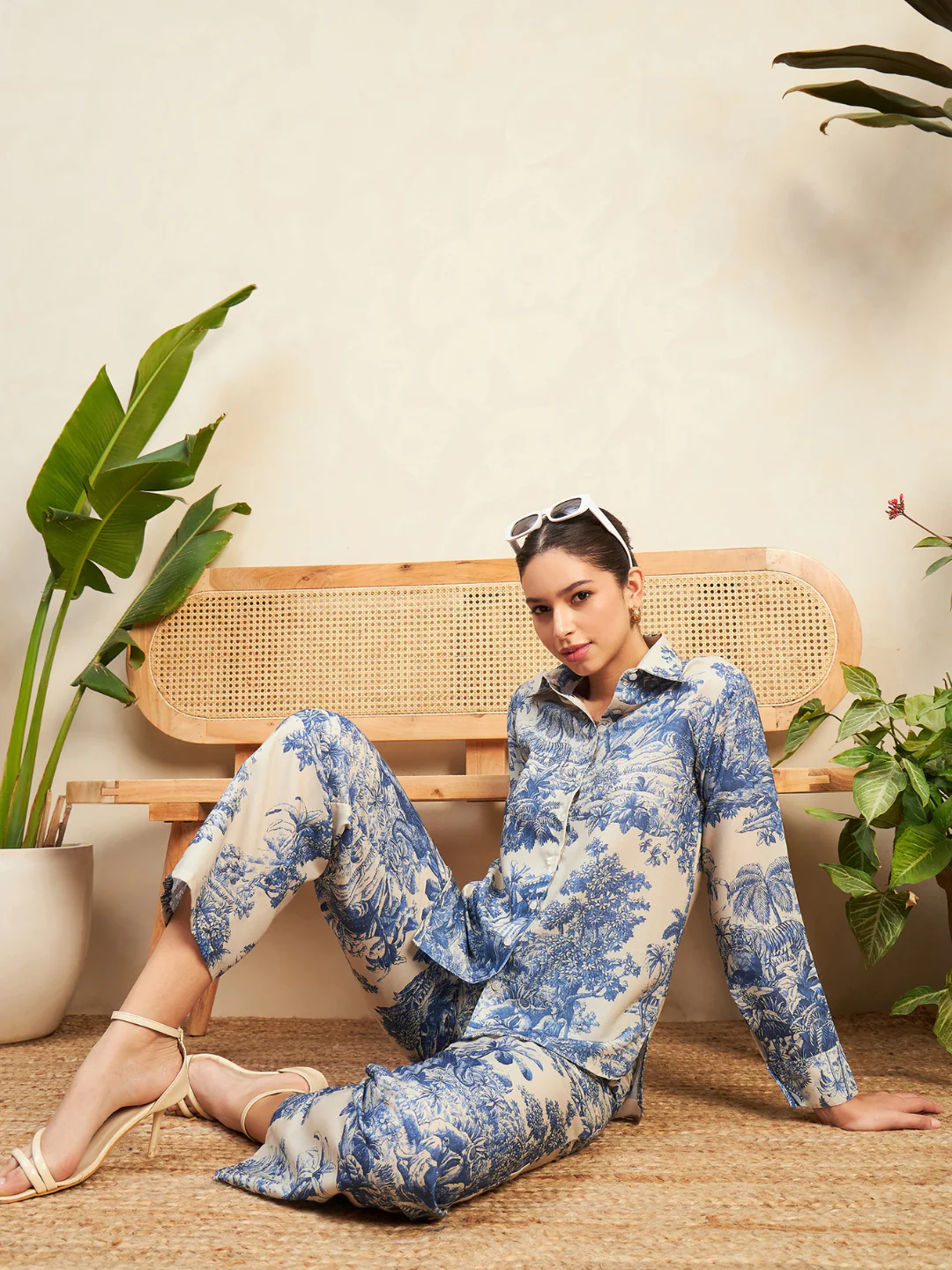 Blue Printed Women's Cordset
