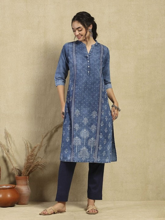 Dark Blue Denim Kurti for Women
